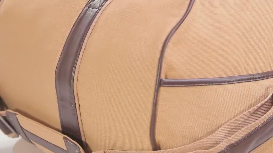 LSU Tigers Canvas Weekender Bag - Khaki Waxed Canvas Duffel - Durable Water Resistant Bag - LSU Travel Bag - Overnight Case